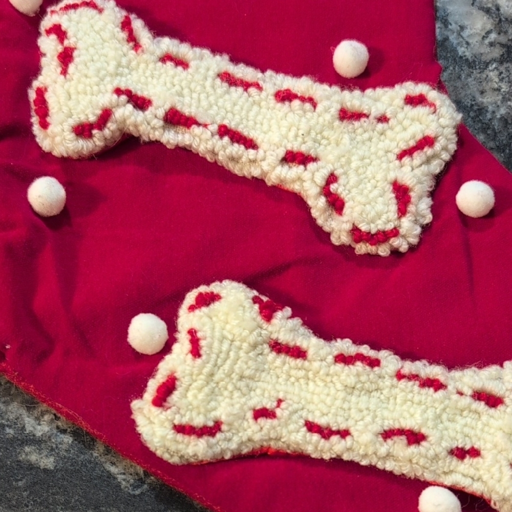 Red Latch Hook Dog Christmas Stocking with Bone Design Woof Pet
